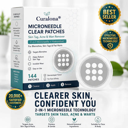 🔥 Curalona®2-in-1 Microneedle & Hydrocolloid Patch🍀| Removes Raised Moles, Acne, Flat Warts & Skin Tags | Helps Improve Wrinkles, Scars & Blemishes | Invisible Patches for Face & Body