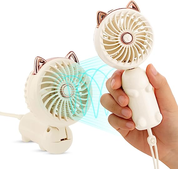 Handheld Lanyard Fan Portable, Mini Hand Held Fan with USB Rechargeable Battery, 3 Speed Strong Personal Table Fan , 8-12 Hours Small Makeup Fan for Girls Women Travel (Purple&Pink)