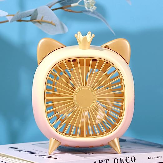 Mini Fan Energy-Saving Rechargeable Cute Cartoon USB Plug-in Desk Fan for Dorm Golden S
